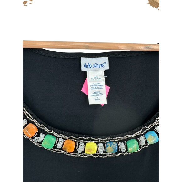 Vicki Wayne Top Shirt Blouse Womens PL Jeweled Neckline Grandmacore Shell - Picture 2 of 10